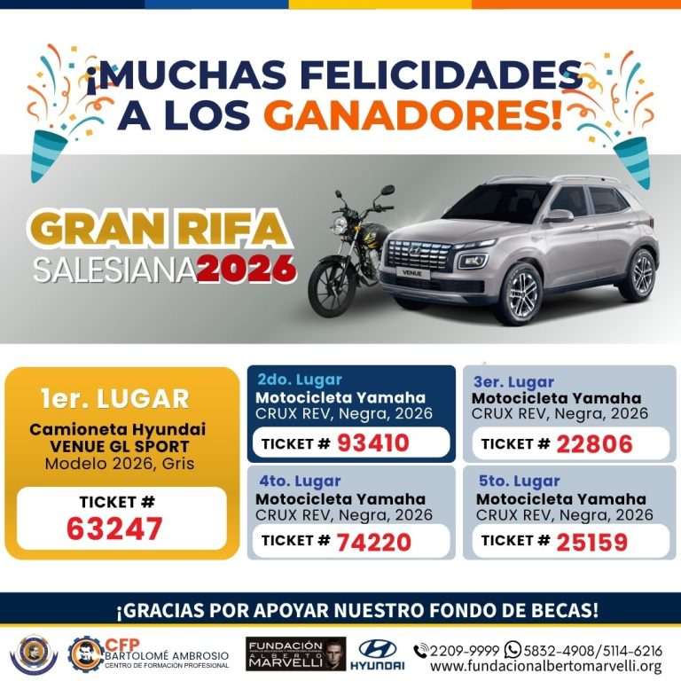 ¡Conoce a los ganadores de la Gran Rifa Salesiana 2026!